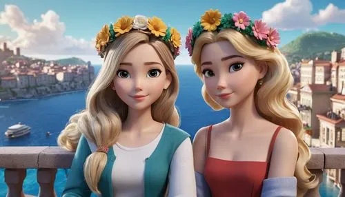 elsas,cinderellas,stepsisters,princesses,countesses,two girls,Unique,3D,3D Character