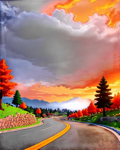 mountain road,mountain highway,road,asphalt road,cartoon video game background,alpine drive,landscape background,open road,the road,country road,dusk background,forest road,scummvm,racing road,roads,fall landscape,coastal road,carretera,art background,long road,Unique,Pixel,Pixel 03