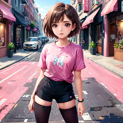 miku maekawa,harajuku,honmei choco,shibuya,pedestrian,girl in t-shirt,anime japanese clothing,city trans,hk,crosswalk,sidewalk,play street,hong,piko,alley,on the street,japanese sakura background,shopping street,anime girl,kotobukiya,Anime,Anime,General