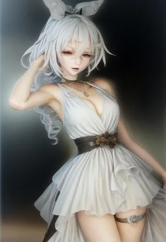 white bunny,piko,white rabbit,whitey,gray kitty,angel figure,bunny,gray hare,kotobukiya,fennec,tiber riven,gray cat,white winter dress,fuki,a200,fran,grey background,easter banner,3d figure,deco bunny