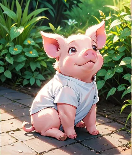 Piglet, white t-shirt,,a pig with a t - shirt and a t - shirt on,cartoon pig,piglet,mini pig,kawaii pig,lipumba,pig,Anime,Anime,Traditional