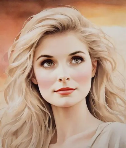 annabeth,galadriel,blonde woman,photo painting,clayderman,margaery,portrait background,behenna,swiftlet,airbrushing,liesel,rosamund,godward,margairaz,celtic woman,delaurentis,gothel,eilonwy,rosalyn,romantic portrait,Digital Art,Watercolor