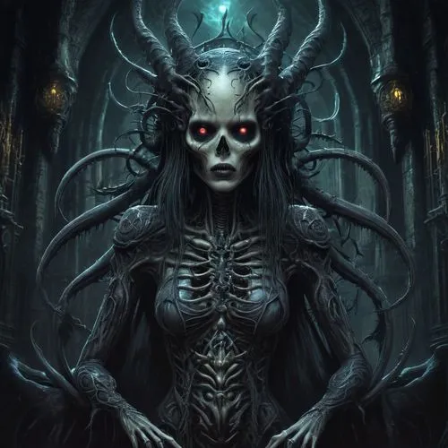 hecate,demoness,abaddon,giger,vecna,baphomet,mediatrix,kerrii,nyarlathotep,urizen,malefic,priestess,vodun,dark elf,hela,hel,nephthys,hekate,illithid,beheshti,Illustration,Realistic Fantasy,Realistic Fantasy 47