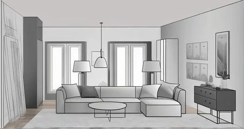 четкие точные линии,this is a 3d view of a living room with furniture,sketchup,modern room,habitaciones,renderings,3d rendering,apartment,Design Sketch,Design Sketch,Outline