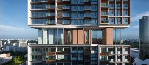 high rise condominium, singapore, sky deck,  clay brick, TREE, CLEAR GLASS, REFLECTION, , SUNSET: 1.0, GREEN , SKY DECK,residential tower,sky apartment,multistorey,condominia,high rise building,pentho