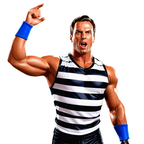 Referee, whistle blowing, loud sound wave, shiny silver whistle, black stripes uniform, muscular arm raised, strong facial expression, dynamic pose, low-angle shot, dramatic lighting, bold composition