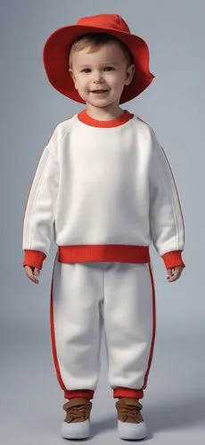 一个小男孩穿着卫衣套装，卫衣面料，高级质感,the  is wearing an orange and white baseball uniform,lilladher,sandmann,bambino,albinos,teletubby,babbino,snowsuit,minik,baby clothes,bambini,white ling,minimo,miniace,babyhood,o