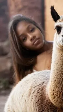 Llama viva hermosa y muy resplandeciente,the woman is looking at the alpaca that was on display,camelid,camelids,anglo-nubian goat,lamas,cameroon sheep,sheepherding