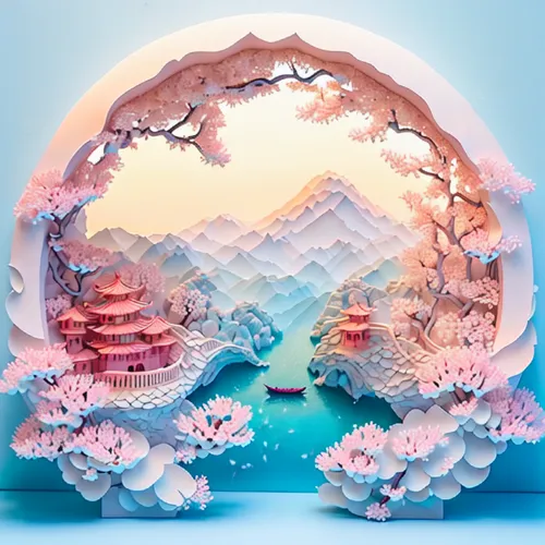 snow globe,snow globes,mushroom landscape,snowglobes,3d fantasy,igloo,fairy world,fantasy landscape,fairy village,fairy house,ice landscape,moon cake,virtual landscape,sakura wreath,japanese garden ornament,fairy forest,ice cave,snow landscape,winter dream,japanese wave paper