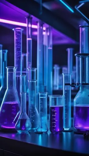 Stable diffusion, futuristic laboratory, sci-fi setting, sleek metal countertops, glass beakers, test tubes, microscopes, futuristic equipment, LED lights, neon glow, misty atmosphere, blue-purple amb