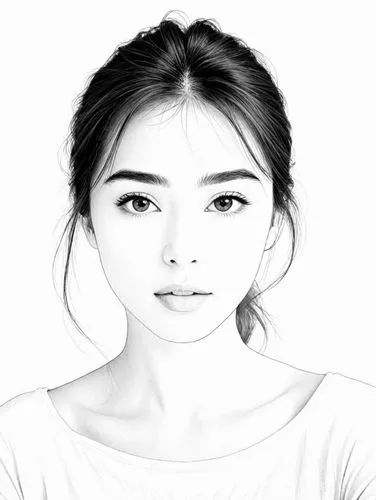 女生，线稿，线条艺术，简洁的线条，简约主义，粗线条,an asian woman is looking directly at the camera,girl on a white background,girl portrait,girl drawing,eyes line art,digital drawing,vector girl,Design Sketch,Design Sketch,D