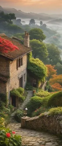 house in mountains,lonely house,home landscape,rural landscape,house in the mountains,roof landscape,meteora,asturias,abandoned place,ancient house,japan landscape,south korea,mountain village,moss landscape,asturiana,fantasy landscape,landscape background,farm landscape,basque country,fisherman's house,Illustration,Japanese style,Japanese Style 09