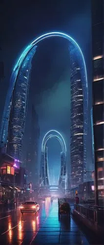 futuristic landscape,guangzhou,futuristic architecture,cybercity,wheatley,the loop,electric arc,cyberport,rainbow bridge,chongqing,semi circle arch,superhighways,cybertown,coldharbour,arch,shanghai,skybridge,tron,chengdu,arcology,Conceptual Art,Sci-Fi,Sci-Fi 01