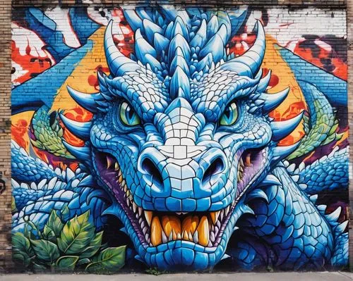 painted dragon,roa,alebrije,graffiti art,dragon,dragones,Conceptual Art,Graffiti Art,Graffiti Art 07