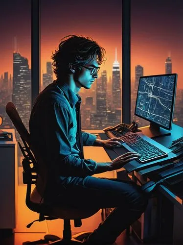 man with a computer,girl at the computer,night administrator,cybertrader,cyberpunk,computerologist,computer graphic,vector art,computer freak,world digital painting,computer addiction,vector illustration,programmer,cybercriminals,computer art,women in technology,computer business,computer workstation,cybersurfing,blur office background,Conceptual Art,Daily,Daily 09