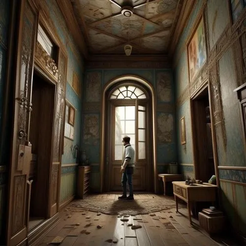 asylum,dishonored,abandoned room,bioshock,blue room,hallway