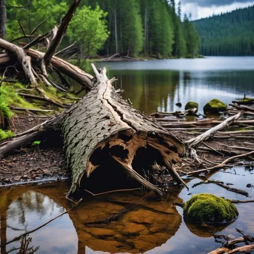 trillium lake,fallen tree,fallen tree stump,dead wood,broken tree,perched on a log,alpine lake,dead tree,tree stump,green trees with water,tree and roots,the roots of trees,isolated tree,fallen trees on the,wet lake,driftwood,high mountain lake,forest tree,bavarian forest,mountain lake