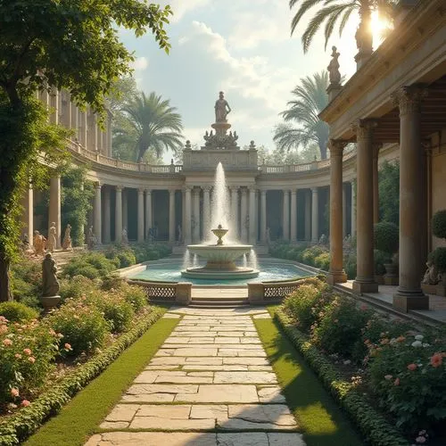 palace garden,garden of the fountain,zappeion,glyptotek,jardiniere,neoclassical,gardens,caesar palace,palladianism,vittoriano,artemis temple,dorne,arcadia,neoclassicist,tropico,botanique,neoclassicism,neoclassic,peristyle,panagora,Photography,General,Realistic