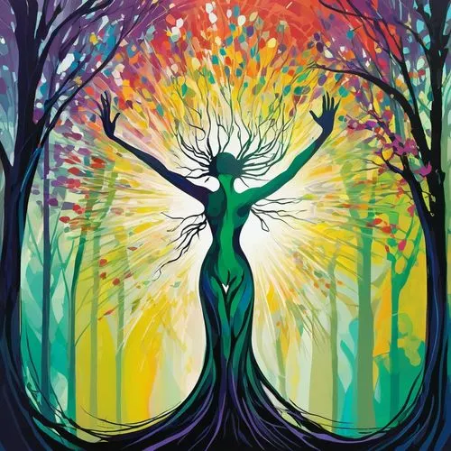 colorful tree of life,tree of life,ballerina in the woods,half lotus tree pose,celtic tree,the branches of the tree,Art,Artistic Painting,Artistic Painting 42