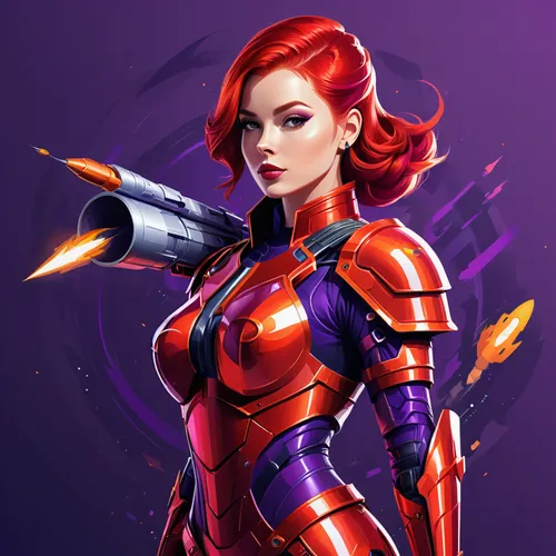 rosella,widowmaker,vector girl,starfire,symetra,cg artwork,red,nova,red super hero,game illustration,sci fiction illustration,vector illustration,scarlet witch,fiery,red chief,girl with gun,twitch icon,vector,woman holding gun,red-purple,Unique,Design,Logo Design