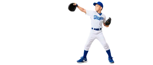 Baseball player, young boy, dynamic pose, throwing ball, muscular arm, baseball glove, white uniform, blue stripes, sneakers, athletic socks, sweatband on forehead, focused expression, afternoon sunli