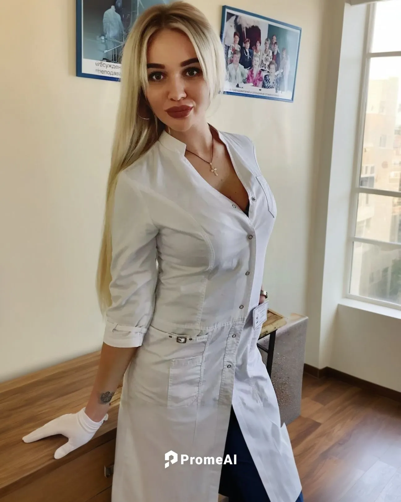 Медсестра в медицинском белом халате В Полный Рост.,a woman in a white shirt and blue pants posing for a po,yefimova,karimova,efimova,desislava,anisimova,kutuzova