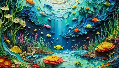 mushroom landscape,coral reef,acid lake,colorful water,tide pool,mushroom island,blue mushroom,wishing well,colored icing,fairy world,fairy forest,colorful balloons,wonderland,erosion,tropical bloom,psychedelic art,forest mushroom,underwater landscape,flora,lsd,Unique,Paper Cuts,Paper Cuts 01