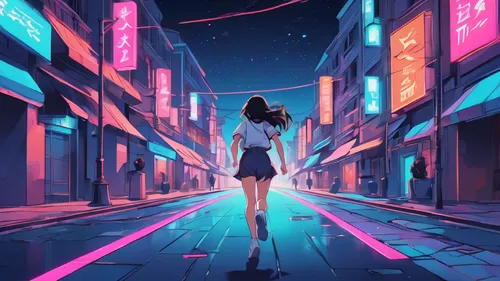 girl walking away,neon lights,shibuya,tokyo city,neon light,pedestrian,neon arrows,city lights,shinjuku,city trans,alley,alleyway,tokyo,citylights,music background,world digital painting,osaka,neon coffee,colorful city,cyberpunk,Art,Classical Oil Painting,Classical Oil Painting 02