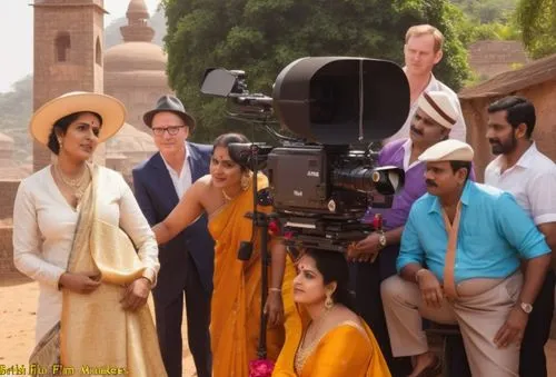 British Film Makers shooting with Renuka Chouhan as Amrita Kumaran in a glamorously revealing sari,offscreen,movie making,cinematographer,swades,byomkesh,kukunoor,directorial,movie production,bollywoo