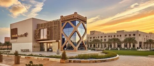 A modern Cafe shop building, in a luxurious area and modern style, in white color. with blue reflective glass - no wood is used .with commercial .hotel building in background,the building has many win