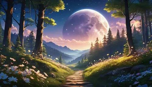 nature background,landscape background,moon and star background,fantasy landscape,forest background,cartoon video game background,Photography,General,Realistic