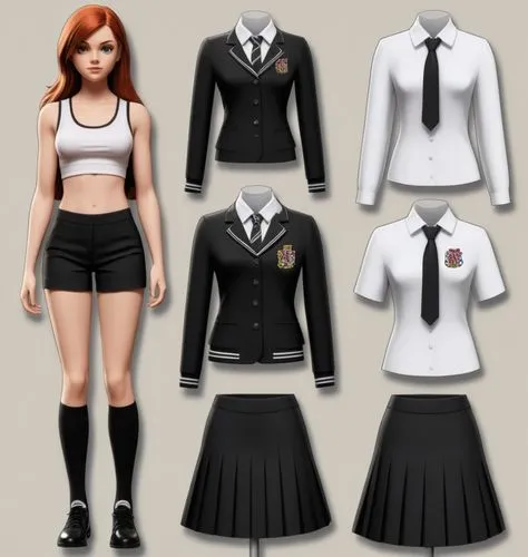 derivable,school clothes,dressup,a uniform,uniforms,trinian,uniform,school skirt,police uniforms,headmistress,business girl,schoolteacher,morwen,tailcoats,attires,black and white pieces,women's clothing,shirttails,secretarial,brigette,Unique,Design,Character Design