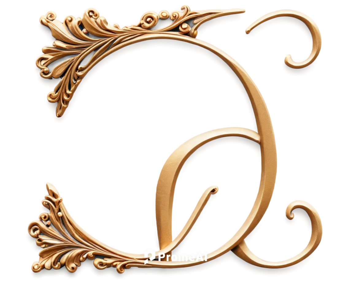 Fancy calligraphy letter, ornate script, gold ink, flourished strokes, decorative swirls, classic serif font, bold lines, intricate details, luxurious feel, high-end design, metallic sheen, 3D effect,