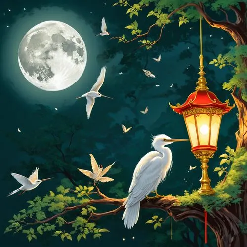 night bird,nocturnal bird,moon and star background,moonlit night,fairy lanterns,night scene,moonlighters,angel lanterns,the night of kupala,hanging moon,lanterns,fantasy picture,flower and bird illustration,bird kingdom,bird painting,poornima,moon night,lantern,songbirds,bird illustration,Unique,Design,Logo Design