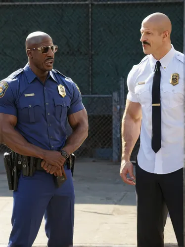 "BROOKLYN NINE-NINE: L-R: Andy Samberg and Terry Crews in the ""Bad Beat"" episode of BROOKLYN NINE-NINE airing Tuesday, Oct. 31 (9:30-10:00 PM ET/PT) on FOX. CR: Jordin Althaus / FOX",officer,cops,of