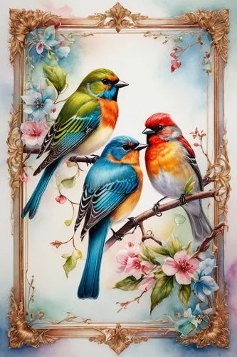 floral and bird frame,flower and bird illustration,blue birds and blossom,colorful birds,bird painting,songbirds,birds on a branch,birds on branch,love bird,bird frame,finches,pretty bluebirds,rosellas,i love birds,birds with heart,tanagers,tropical birds,bird robins,sunbirds,lovebird,Photography,General,Fantasy