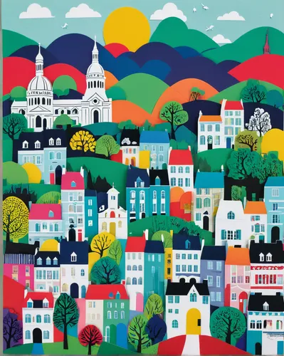 colorful city,houses clipart,montmartre,bristol,travel poster,daegu,richmond,guanajuato,dalat,haiti,cork,bergen,capital hill,namsan,georgetown,notting hill,stellenbosch,giverny,quebec,city cities,Unique,Paper Cuts,Paper Cuts 07