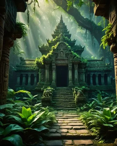 angkor,artemis temple,cartoon video game background,cambodia,ancient city,yavin,Photography,General,Fantasy