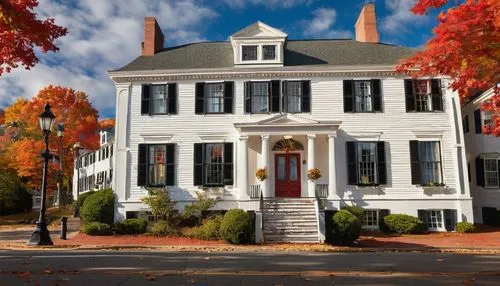 haddonfield,old colonial house,new england style house,victorian house,old town house,old victorian,ravenswood,amityville,doll's house,fall landscape,country house,victorian,town house,two story house,henry g marquand house,house painting,damariscotta,fall foliage,montpelier,mansard,Illustration,Black and White,Black and White 25