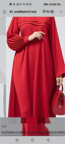 3d fashion drawing of women red  long maxi red  loose abaya fashion Muslim hijab with the pelisee and a lot of pleats on   sleeves pleated sleeves and elastic on the hand of the sleeves  loose abaya w