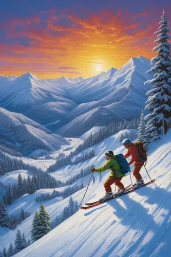 ski touring,gnome skiing,ski mountaineering,skiers,christmas skiing,alpine skiing,telemark skiing,skiing,ski cross,cross-country skiing,ski resort,snowboarder,skijoring,backcountry skiiing,winter sports,snow slope,ski race,skier,christmas landscape,freestyle skiing,Art,Classical Oil Painting,Classical Oil Painting 16