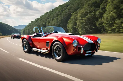 Write a thrilling action scene featuring a Shelby Cobra evading capture in a high-speed chase.,triumph tr2,ford shelby cobra,panoz roadster,ac cobra,triumph tr3,shelby cobra,caterham 7 csr,triumph tr2