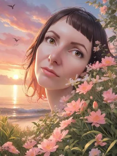 girl in flowers,fantasy portrait,mystical portrait of a girl,kupala,fantasy picture,savchenko,Digital Art,Anime