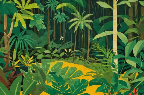 rainforest,tropical jungle,jungle,tropical greens,banana trees,rain forest,forest floor,tropics,jungle leaf,palm forest,palm leaves,bamboo plants,palm branches,tropical,monstera,plants,palms,green plants,banana tree,tropical animals,Art,Artistic Painting,Artistic Painting 28