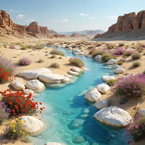 flowerful desert,timna park,jordan river,desert landscape,river landscape,desert desert landscape