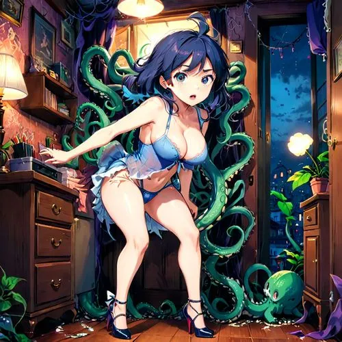 filia,ecolo,medusa gorgon,kanan,tentacle,himawari,Anime,Anime,Traditional