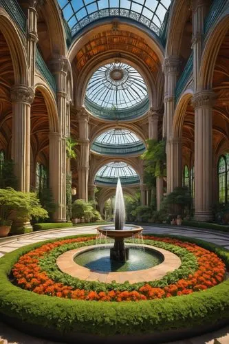 conservatory,glyptotek,cochere,winter garden,wintergarden,versaille,orangerie,philodendrons,palace garden,jardines,jardiniere,floor fountain,peterhof palace,atriums,versailles,water palace,neoclassical,orangery,garden of the fountain,gardens,Illustration,Black and White,Black and White 09