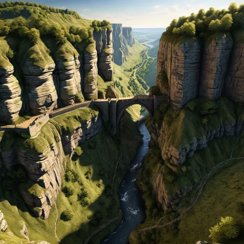 canyon,bastei,dragon bridge,kings landing,sweeping viaduct,chmarossky viaduct,devil's bridge,scenic bridge,building valley,the valley of the,meteora,valley,tied-arch bridge,viaduct,peter-pavel's fortress,guards of the canyon,mountainous landforms,green valley,gorges of the danube,aqueduct,Conceptual Art,Fantasy,Fantasy 27