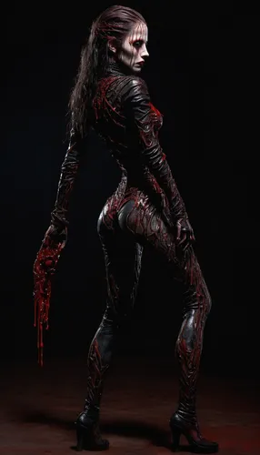 darth talon,huntress,female warrior,vampire woman,prosthetics,warrior woman,vax figure,biomechanical,skinned,hard woman,swordswoman,thriller,blood spatter,katana,vampire lady,katniss,neottia nidus-avis,lara,killer,3d figure,Illustration,Realistic Fantasy,Realistic Fantasy 33