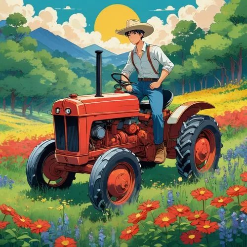 tractor,farm tractor,farmer,farmboy,farmall,farming,tractors,farmhand,agriculture,aggriculture,agricultural machine,old tractor,farmworker,farmaner,agricultural,fieldsman,farmers,harvests,tractebel,cornplanter,Illustration,Japanese style,Japanese Style 03